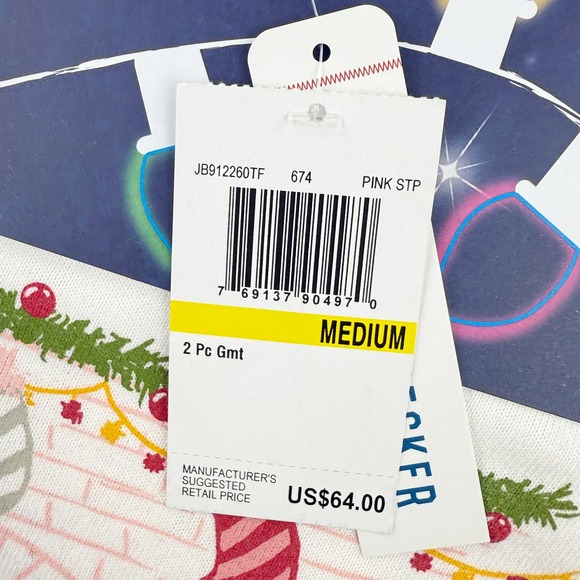 New JANE AND BLEECKER 2 Piece Holiday Pajama Set Size M Womens Pink Xmas - Picture 2 of 4